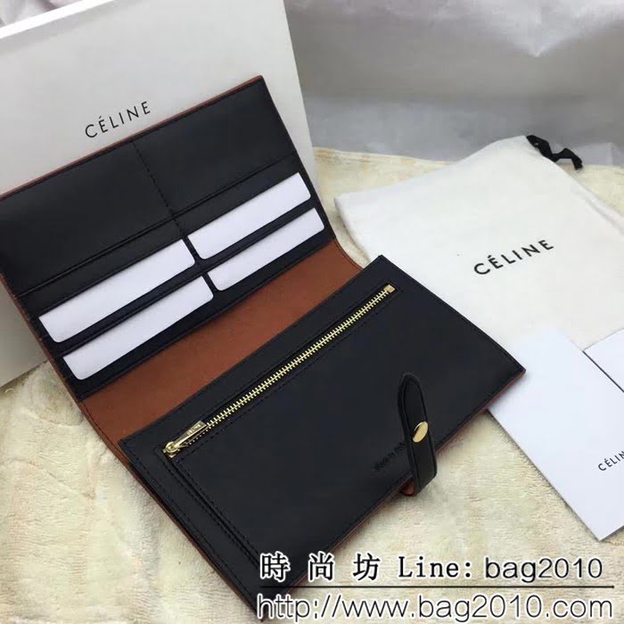 CELINE賽琳原單 專櫃 手掌紋牛皮搭扣拼色錢夾 4148 SL1688